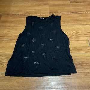 Black Tank with Palm Tree Detail